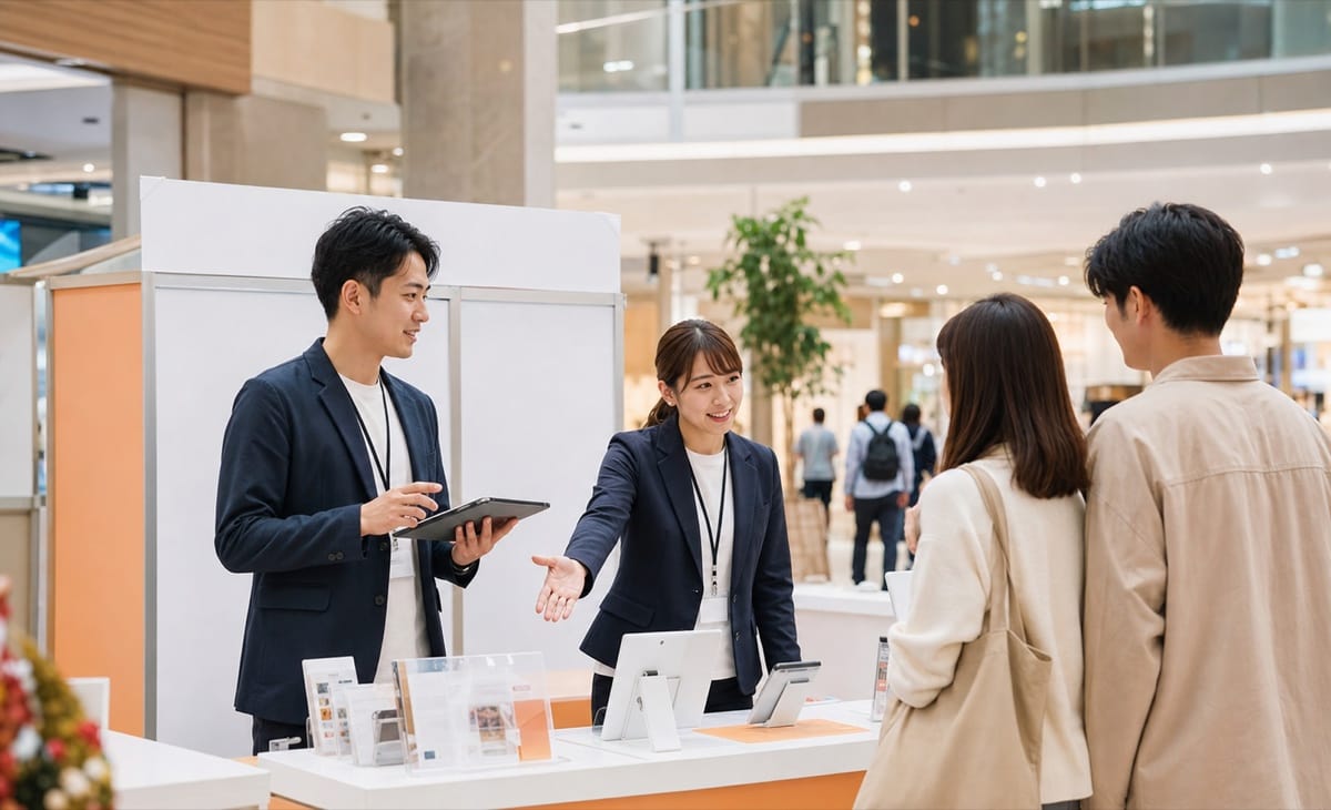 イベント会場で販売スタッフが案内する様子